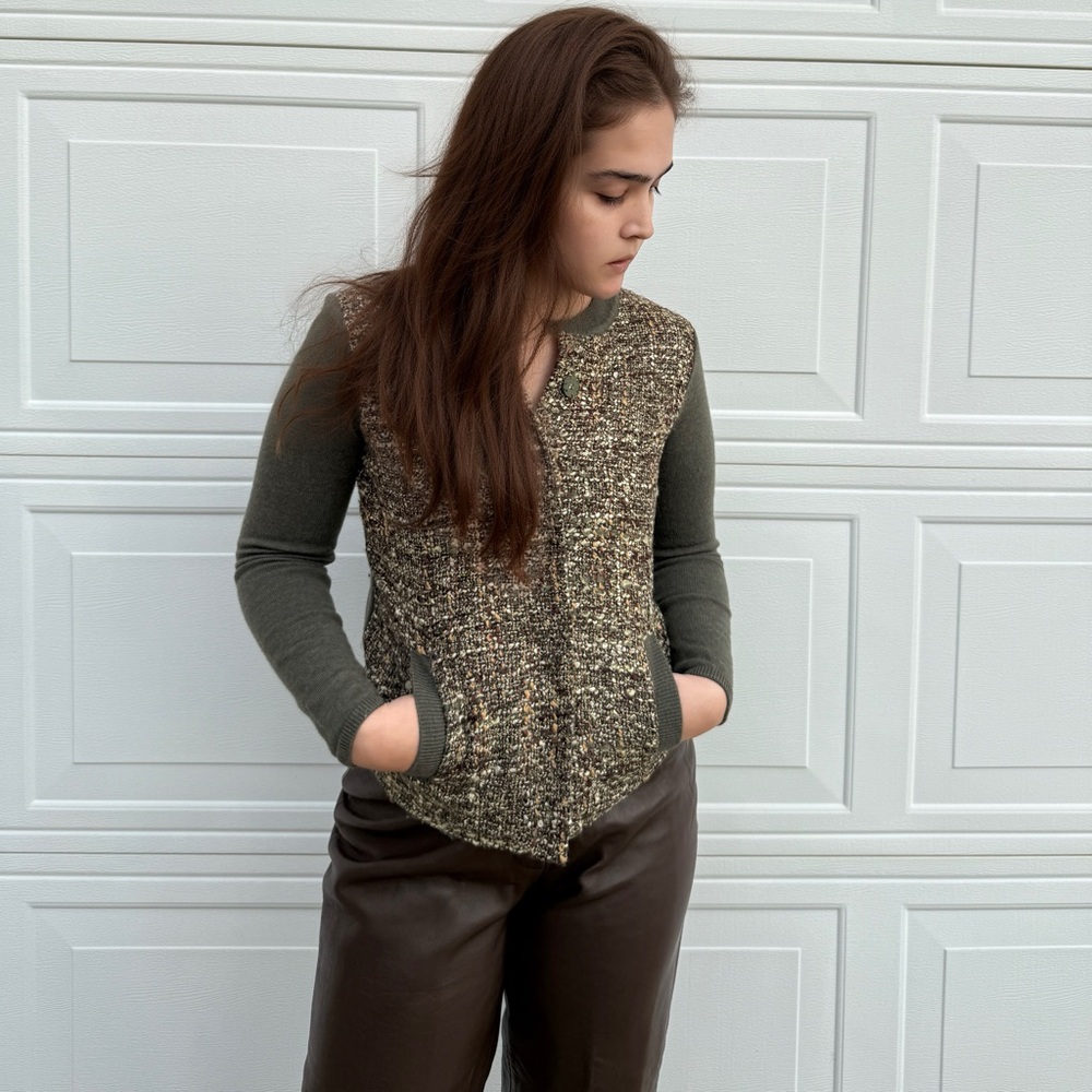 Talbots Collection Petite Italian Merino Wool Olive Cardigan